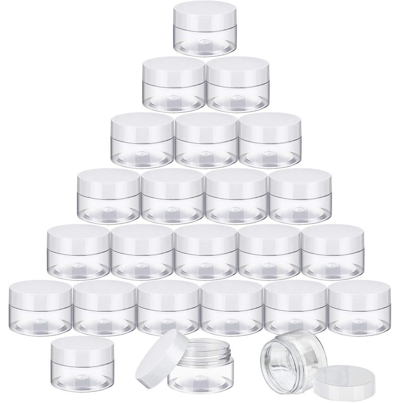 SATINIOR 24 Pieces Empty Clear Plastic Jars with Lids Round Storage Containers Wide-Mouth for Beauty Product Cosmetic Cream Lotion Liquid Butter Craft and Food (White Lid, 1 oz) - Image 1